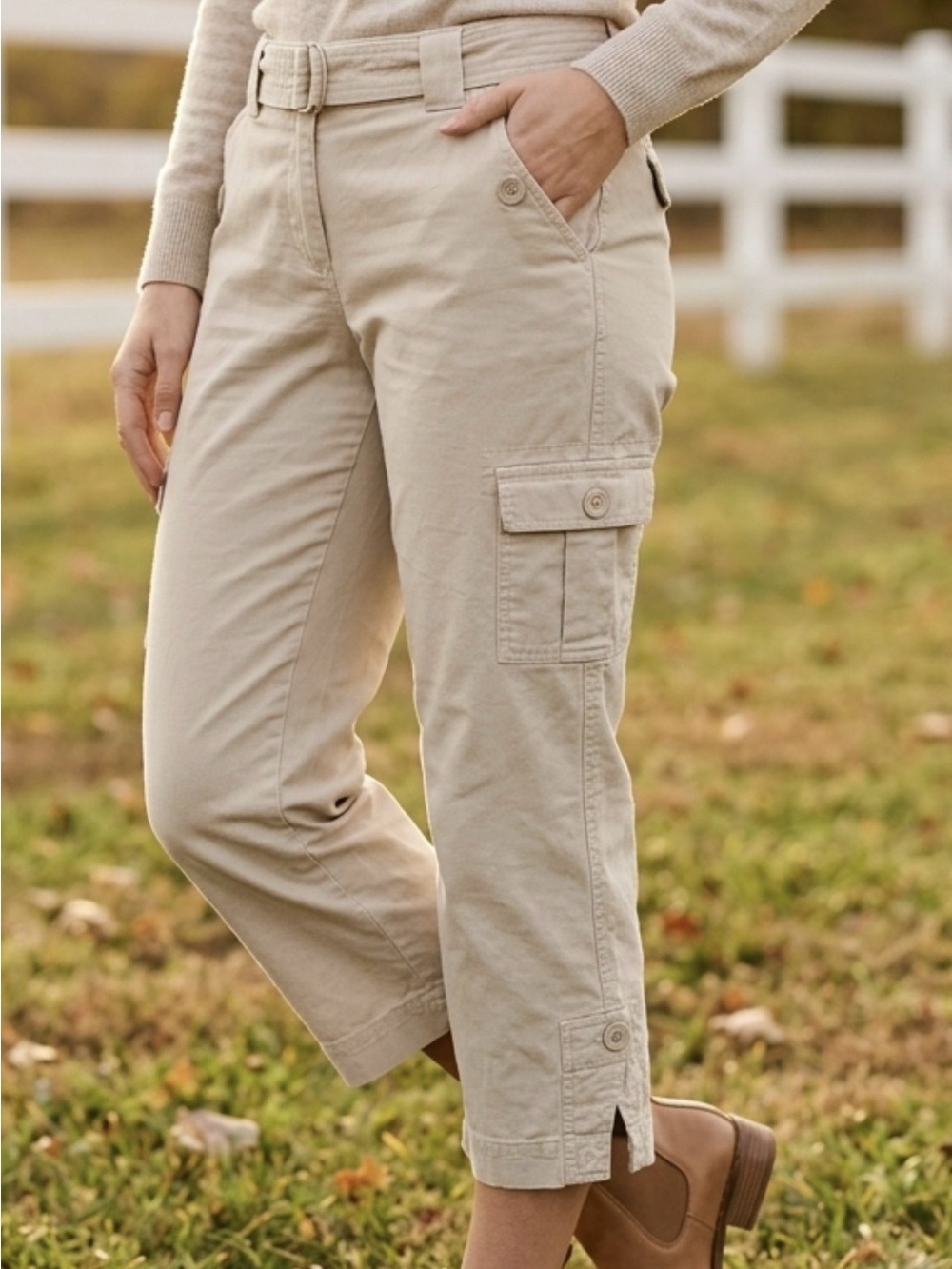 NWT Size 12 Lady Hathaway Cargo Summer Tan /beige 3/4 pants